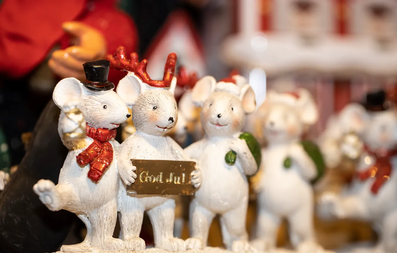 Photo wallpaper toy, new year, mouse, Christmas, figures, Christmas decorations, mouse