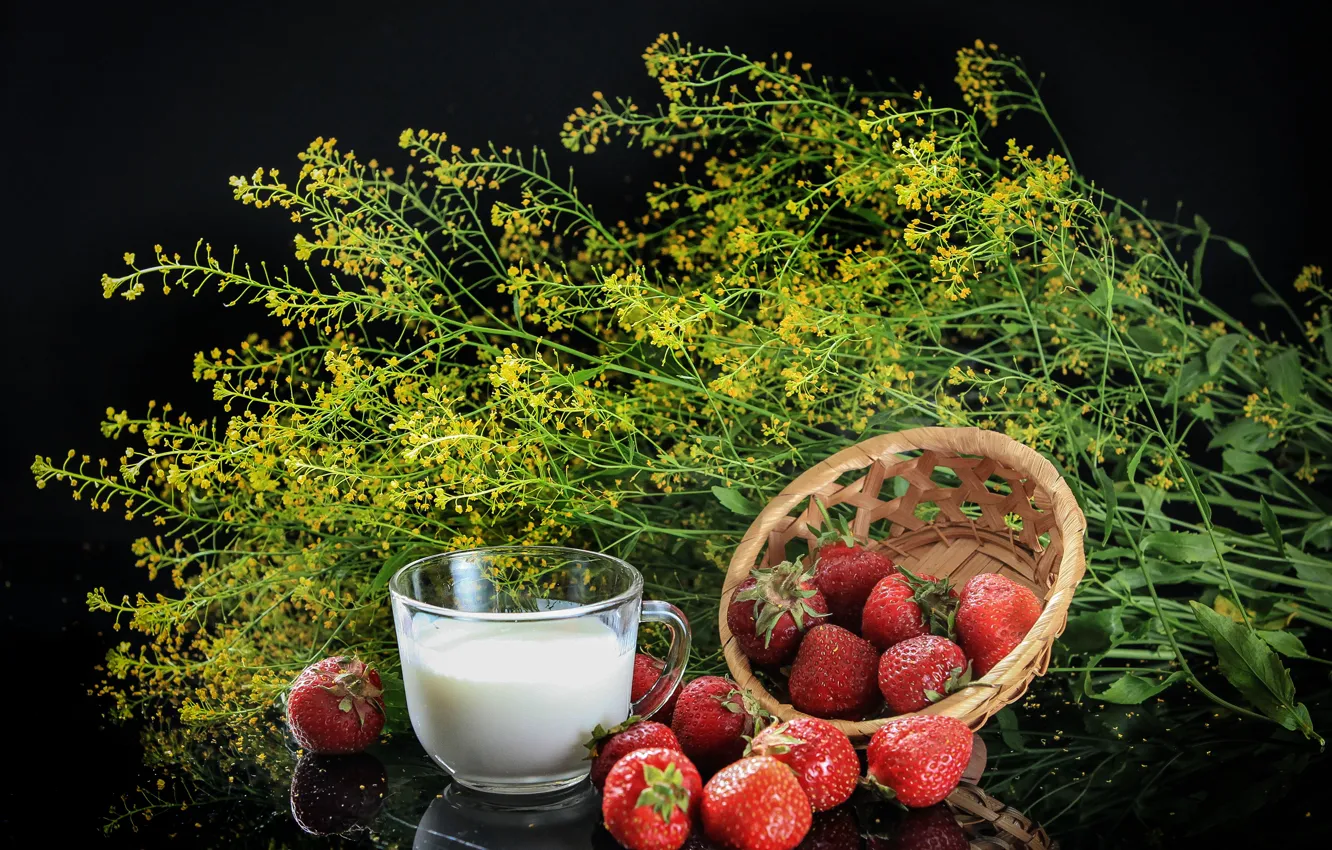Photo wallpaper background, milk, strawberry, background, strawberry, milk
