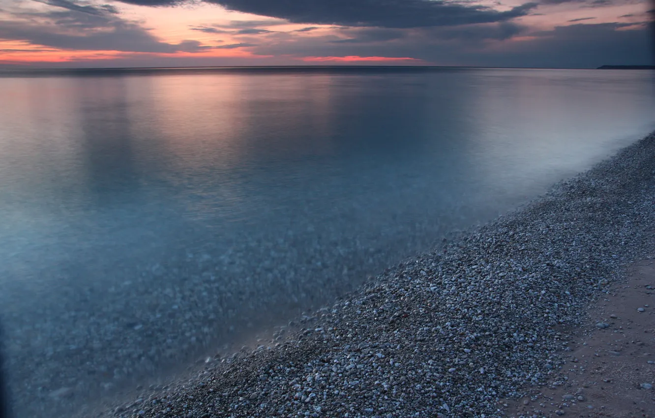 Photo wallpaper the sky, sunset, clouds, lake, shore, the evening, Michigan, USA