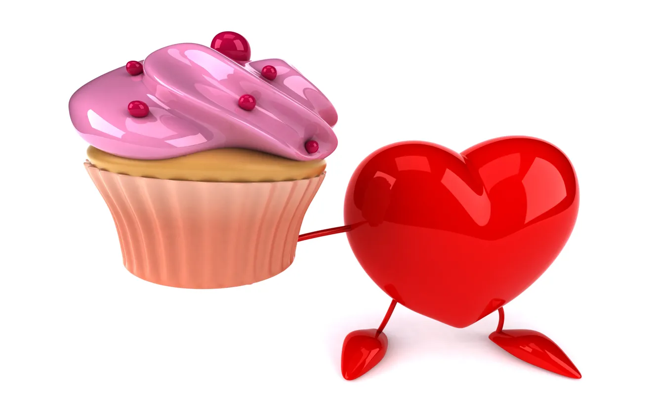 Photo wallpaper heart, heart, cupcake, funny, rendering