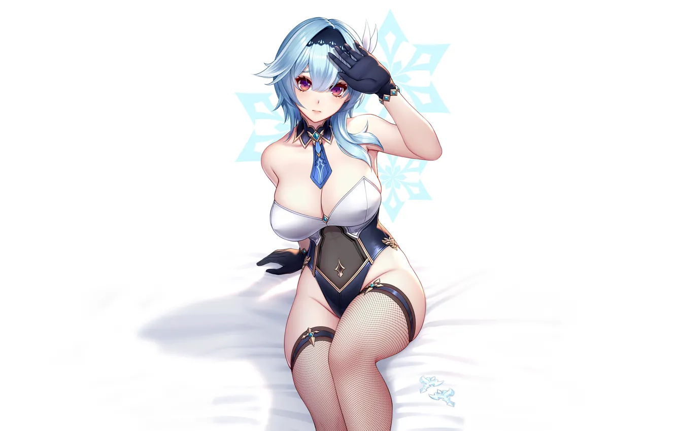 Photo wallpaper girl, sexy, cleavage, thighhighs, boobs, anime, beautiful, short hair