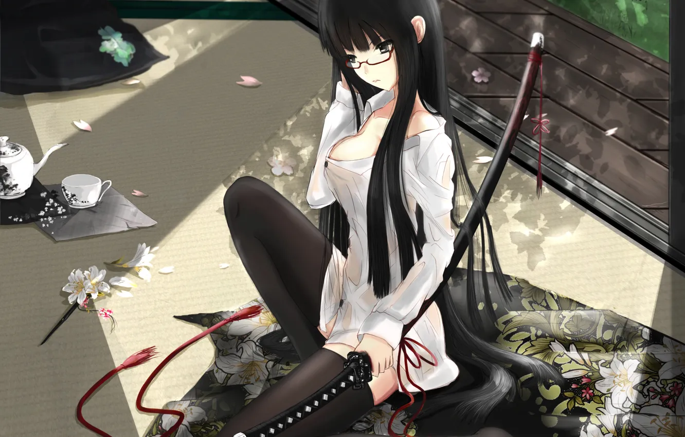 Photo wallpaper chest, girl, weapons, room, sword, blouse, art, kikivi