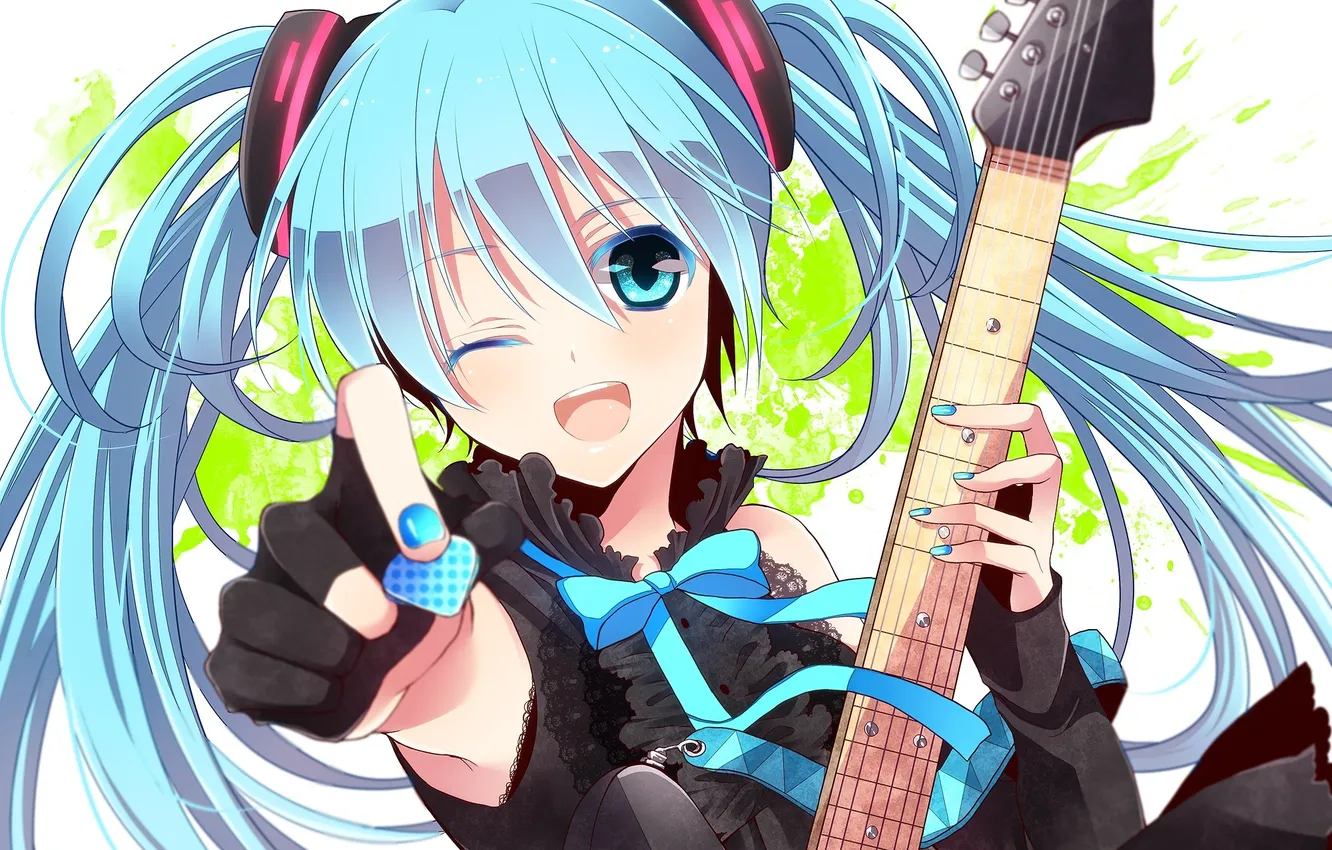 Photo wallpaper girl, guitar, art, vocaloid, hatsune miku, Vocaloid, wink, the mediator