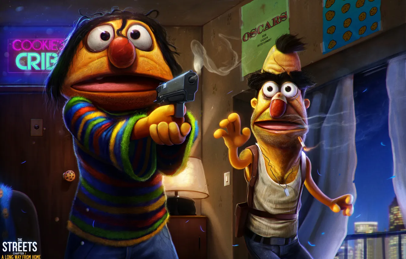 Photo wallpaper fan art, Sesame Street, Bert, Ernie, Ernest