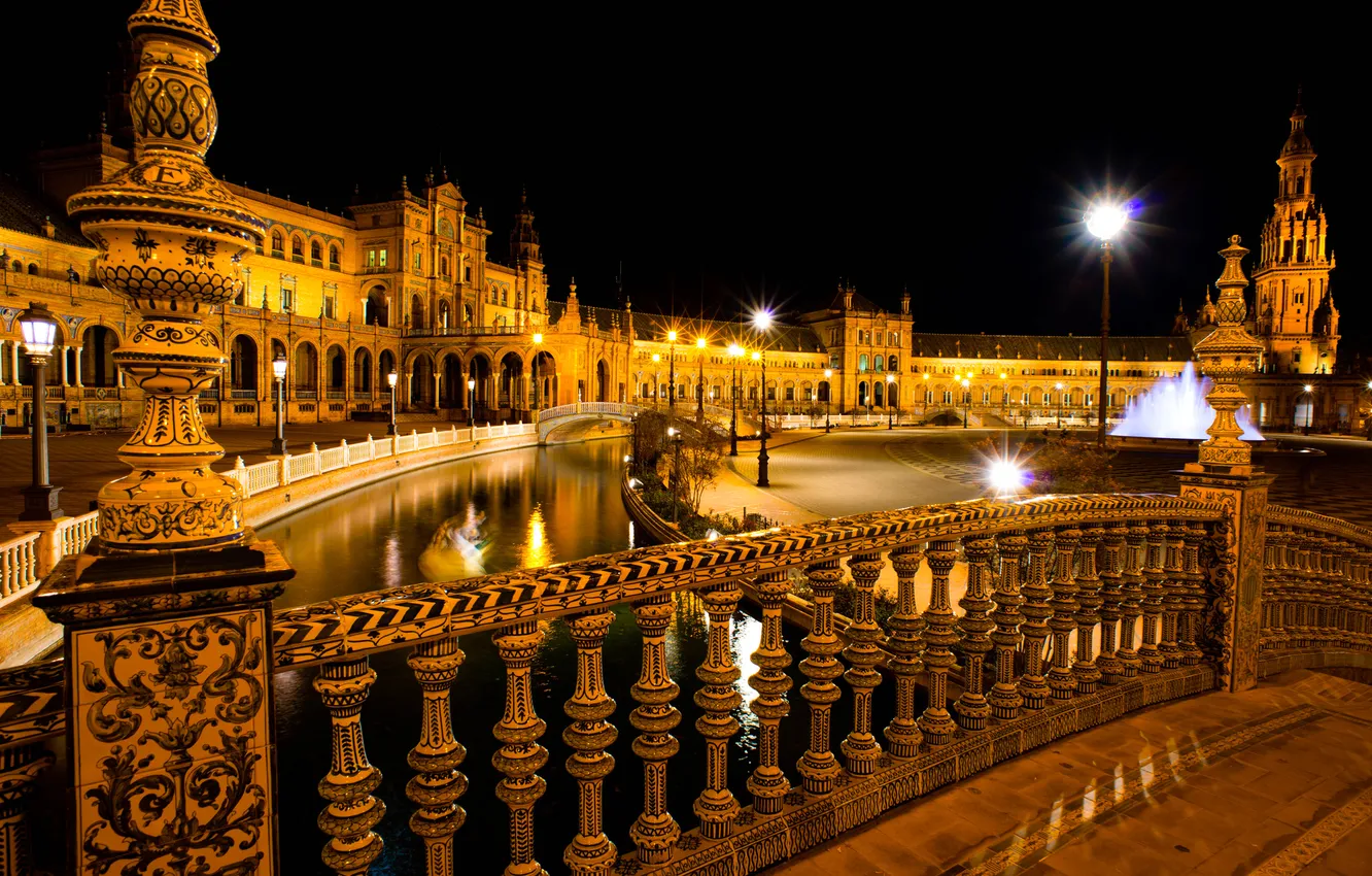 Photo wallpaper night, lights, Spain, Seville, Espana