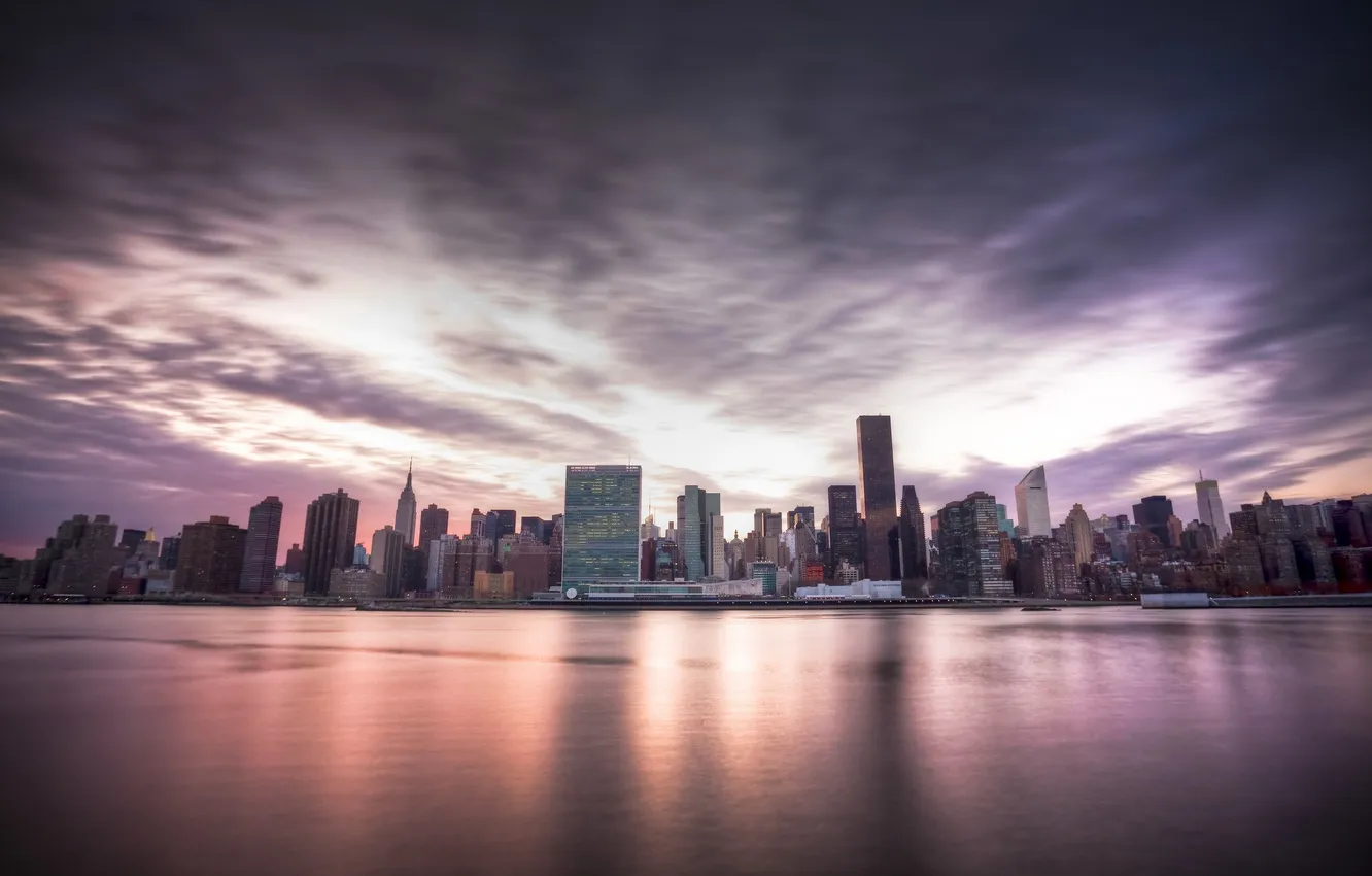 Photo wallpaper sunset, city, skyscrapers, new york, new York