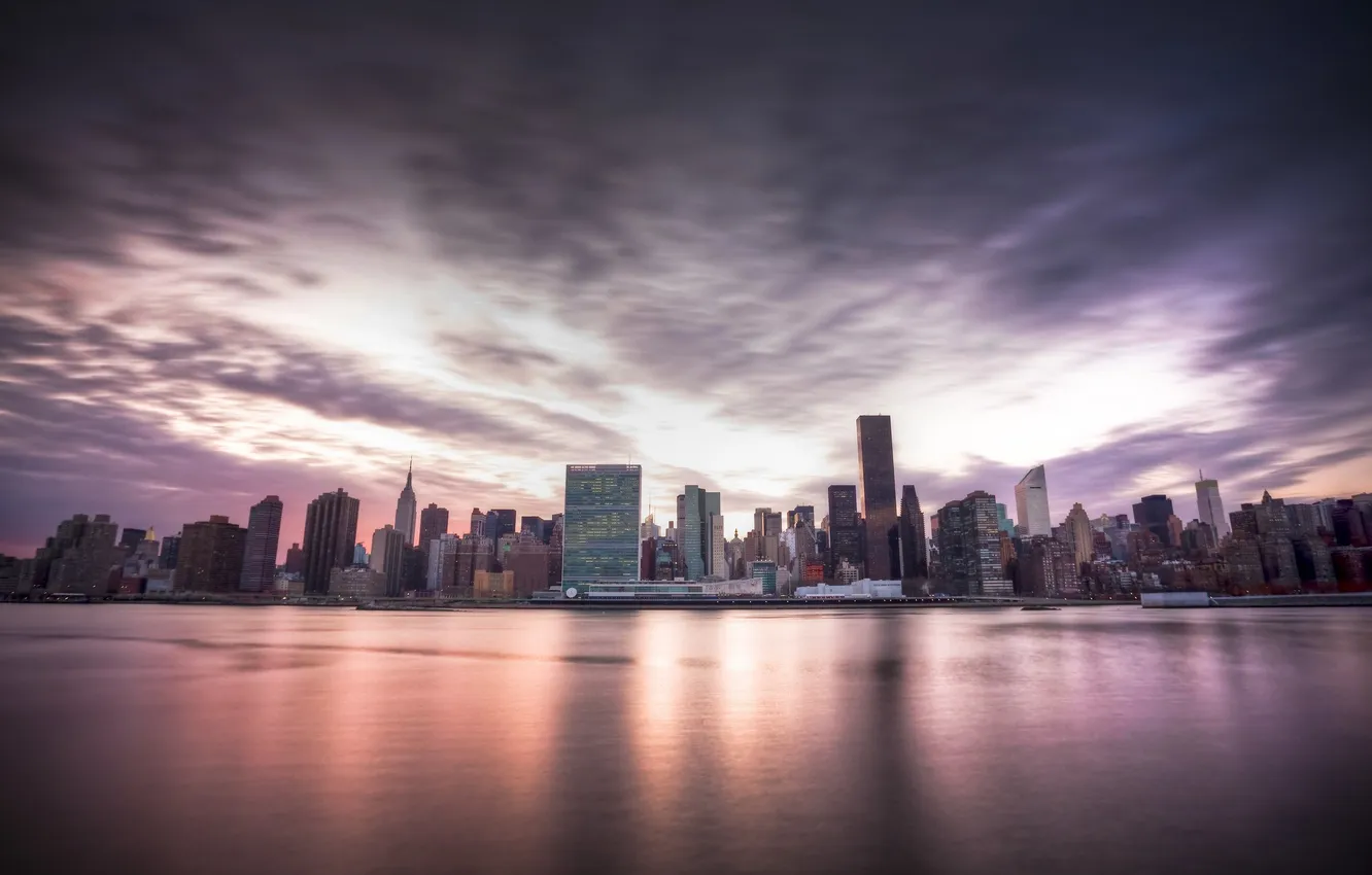 Photo wallpaper sunset, city, skyscrapers, New York, New York