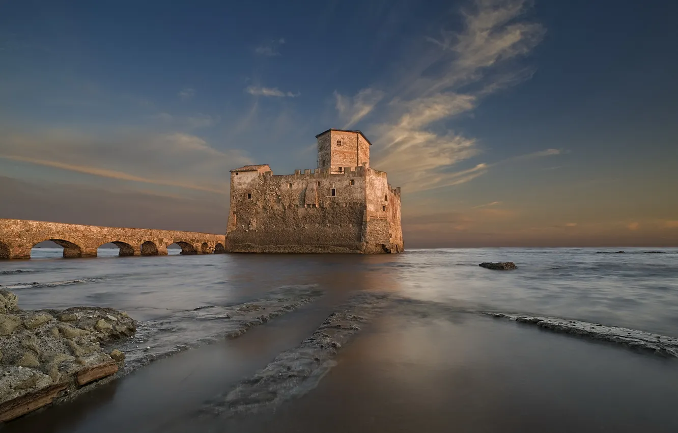 Photo wallpaper sea, landscape, bridge, castle