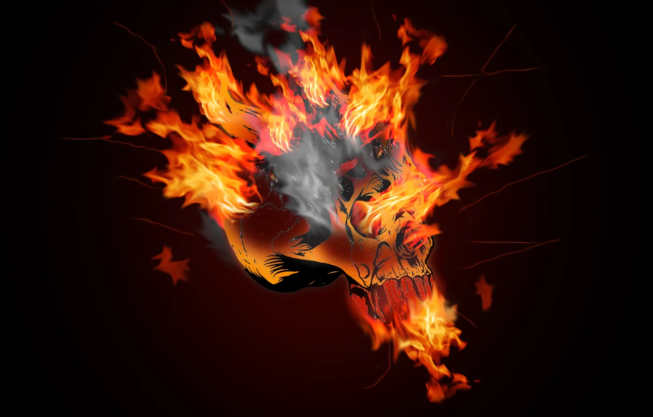 Photo wallpaper fire, flame, skull