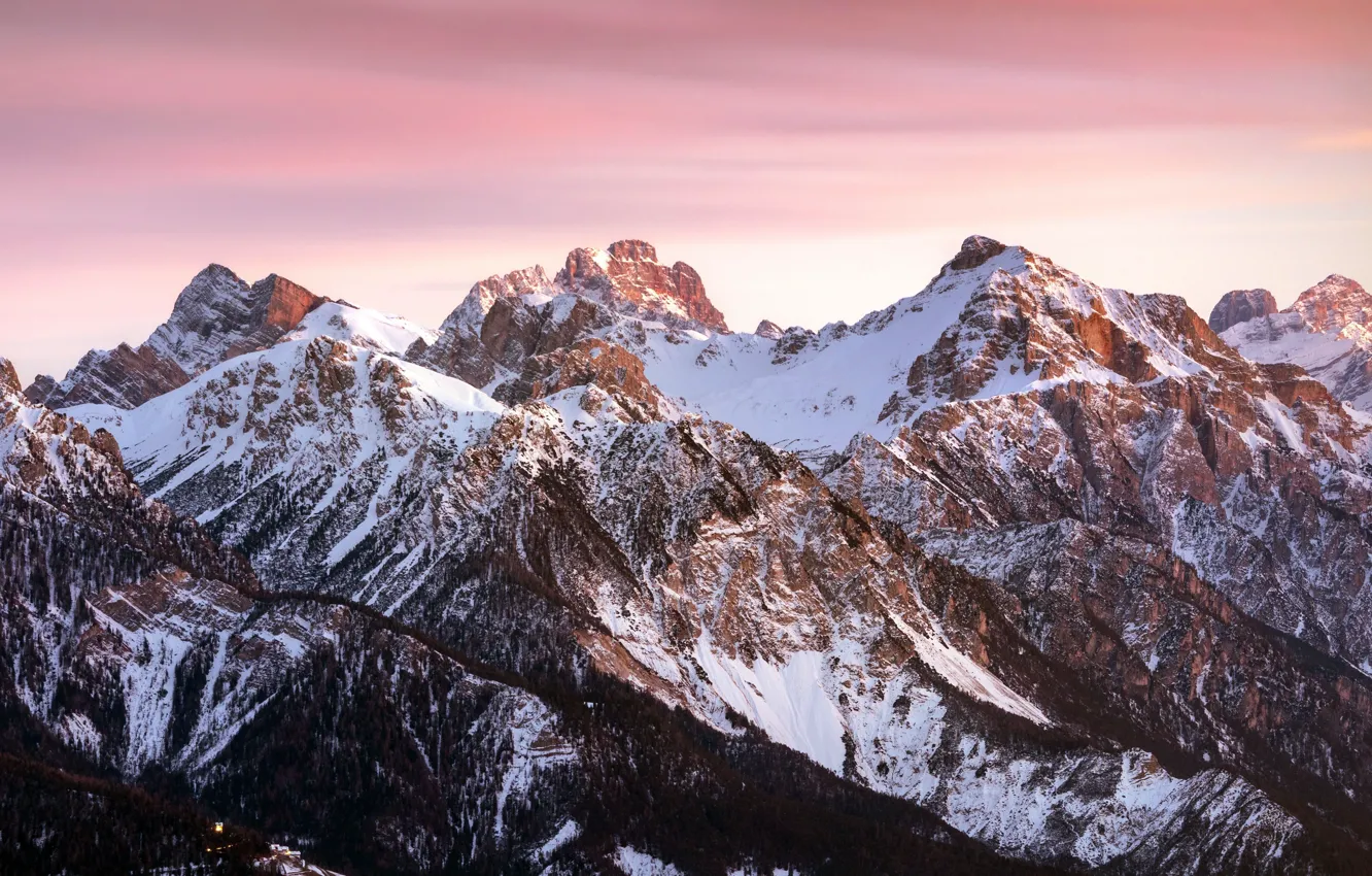 Photo wallpaper snow, sunset, mountains, Italy, sunshine, Italy, sunset, mountains