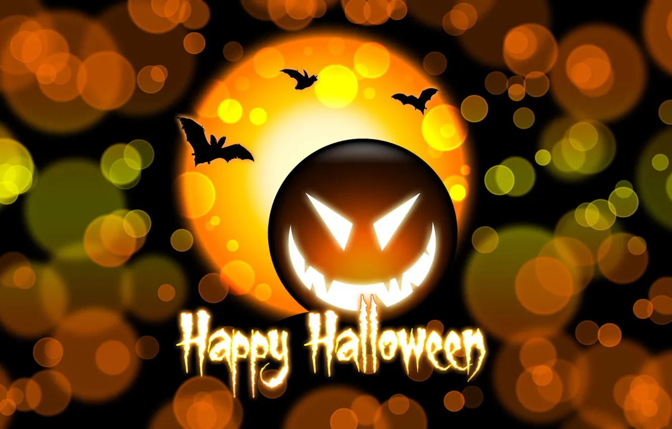 Photo wallpaper circles, the inscription, pumpkin, Halloween, halloween, bats, happy Halloween