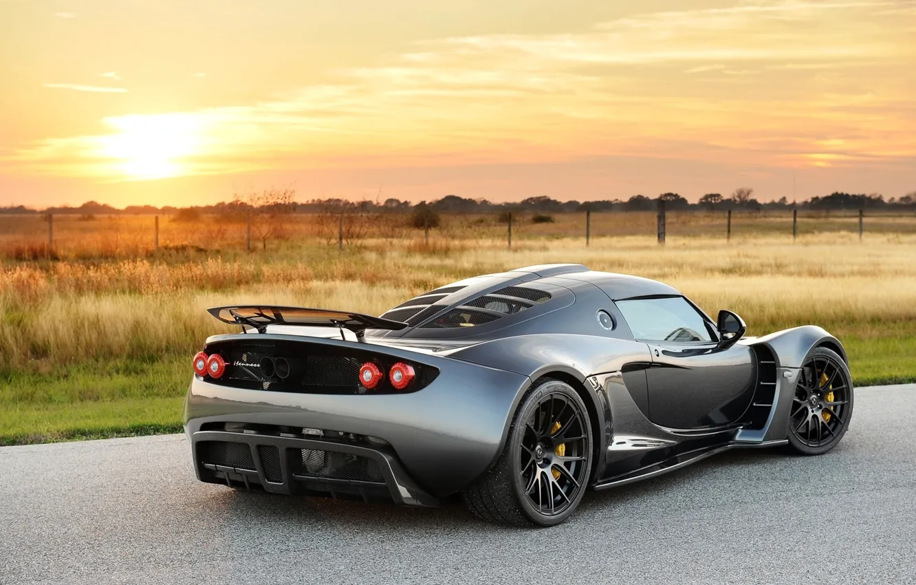 Photo wallpaper the sky, sunset, supercar, rear view, Hennessey, Venom GT, Hennessy, Dark Knight