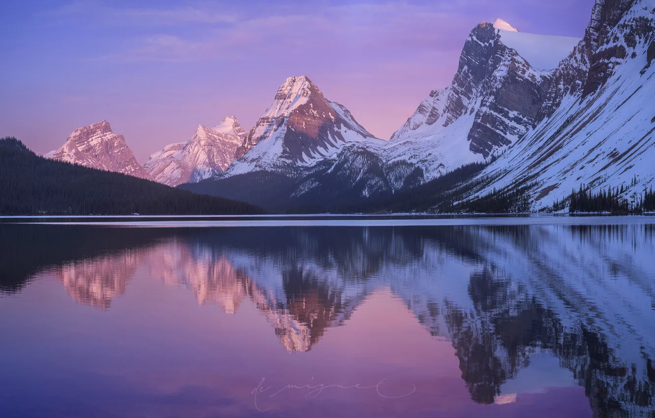 Photo wallpaper mountains, lake, morning, Canada, Albert