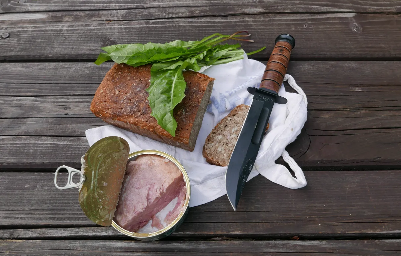 Photo wallpaper Breakfast, bread, knife, canned