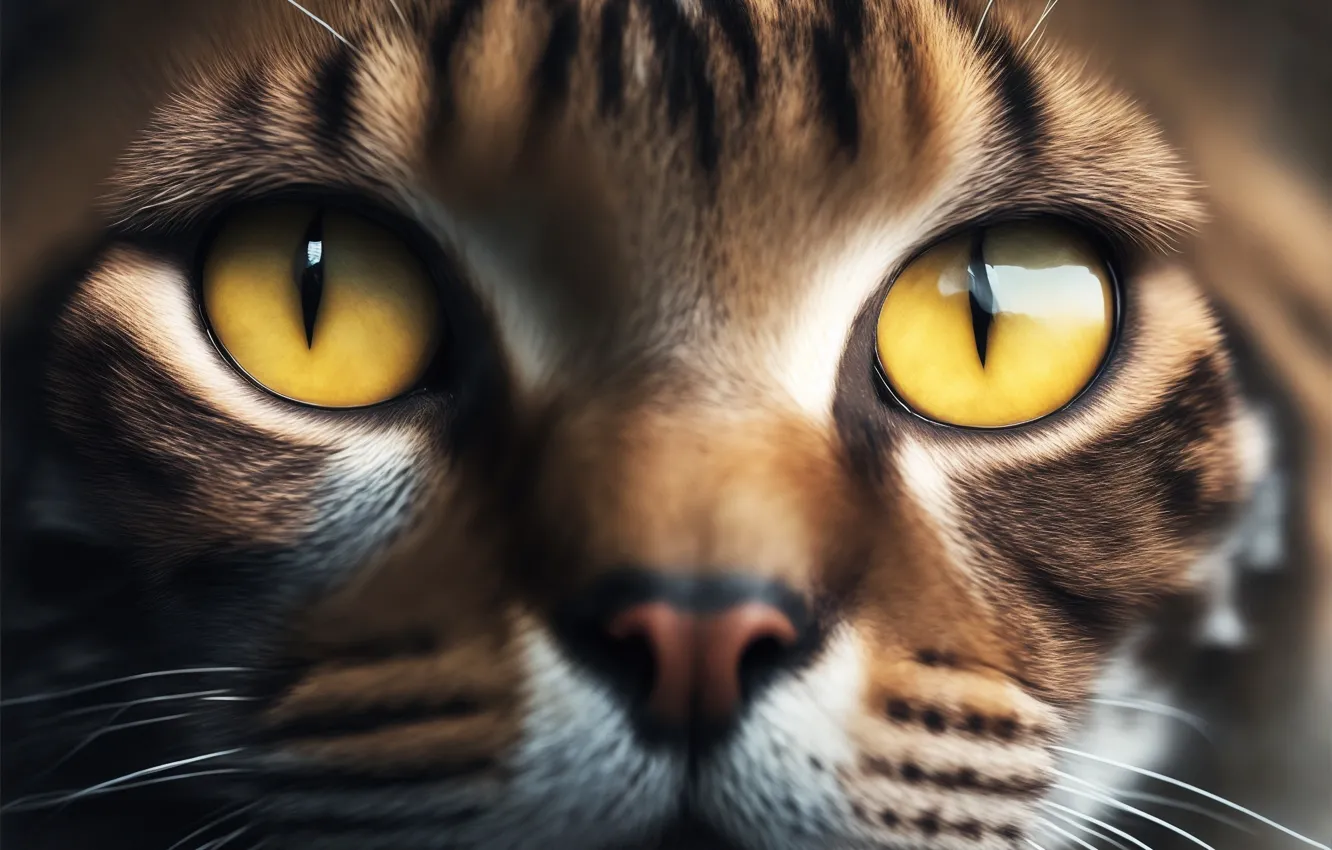 Photo wallpaper cat, eyes, cat, look, face, close-up, portrait, striped