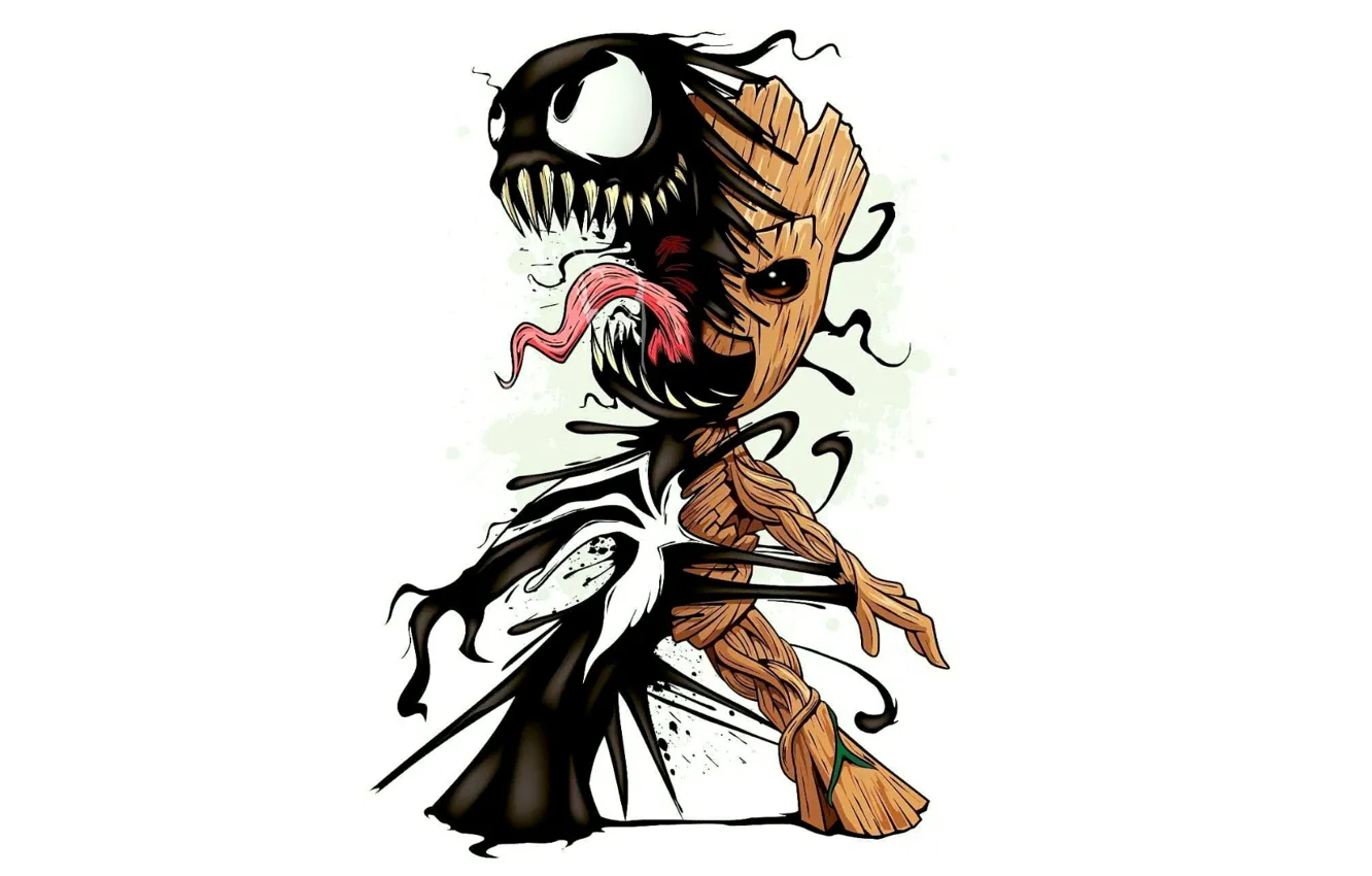 Photo wallpaper Marvel, Venom, Venom, Symbiote, Baby Groot, baby Groot
