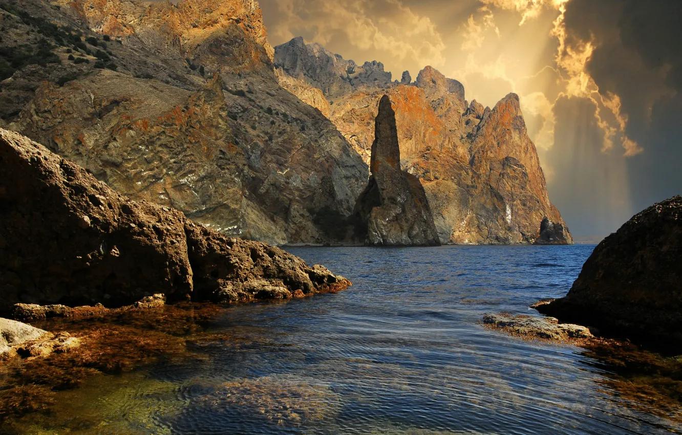 Photo wallpaper nature, lake, rocks