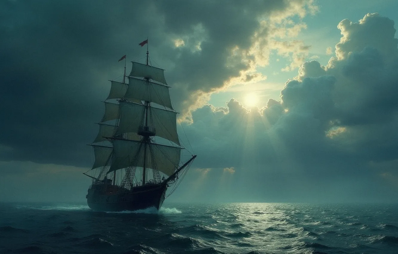 Photo wallpaper sea, sailboat, sail, neural network