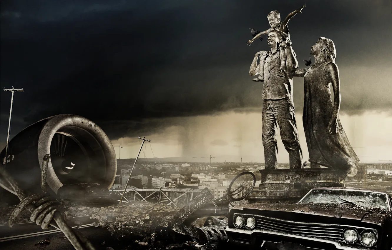 Photo wallpaper machine, the city, Apocalypse, family, Impala, pustosh