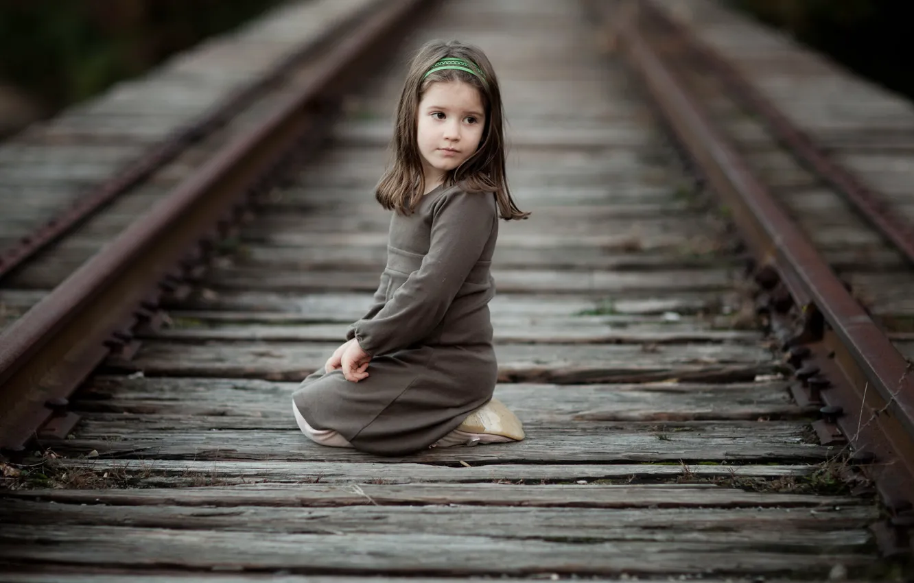 Photo wallpaper mood, girl, railroad