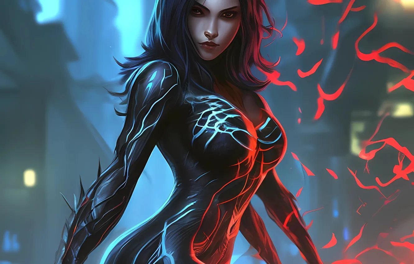 Photo wallpaper girl, Venom, Symbiote, the symbiote girl, AI ART