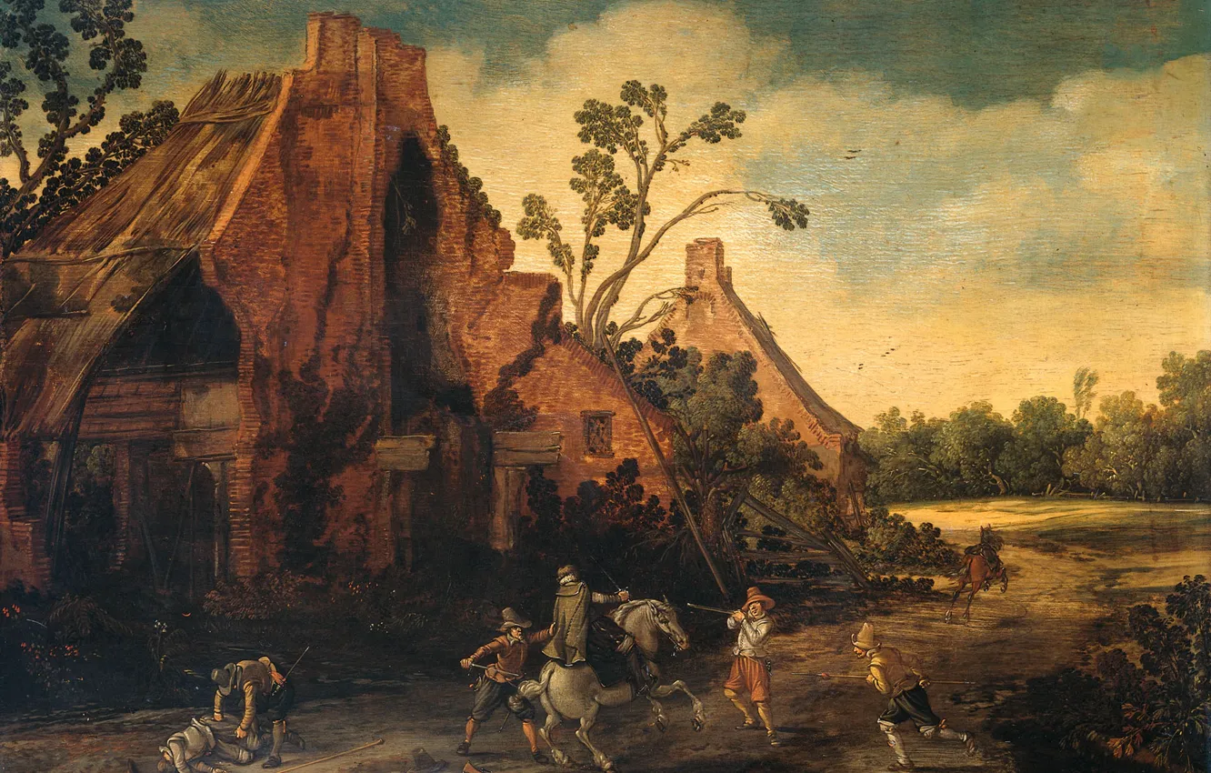 Photo wallpaper oil, picture, Esaias van de Velde, Esaias van de Velde, 1616, Robbery