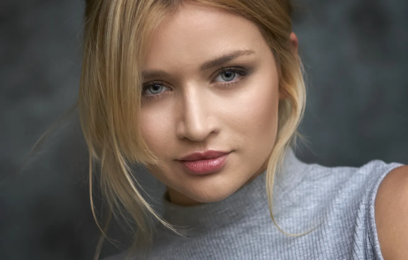 Photo wallpaper girl, face, blonde, gray, Sight