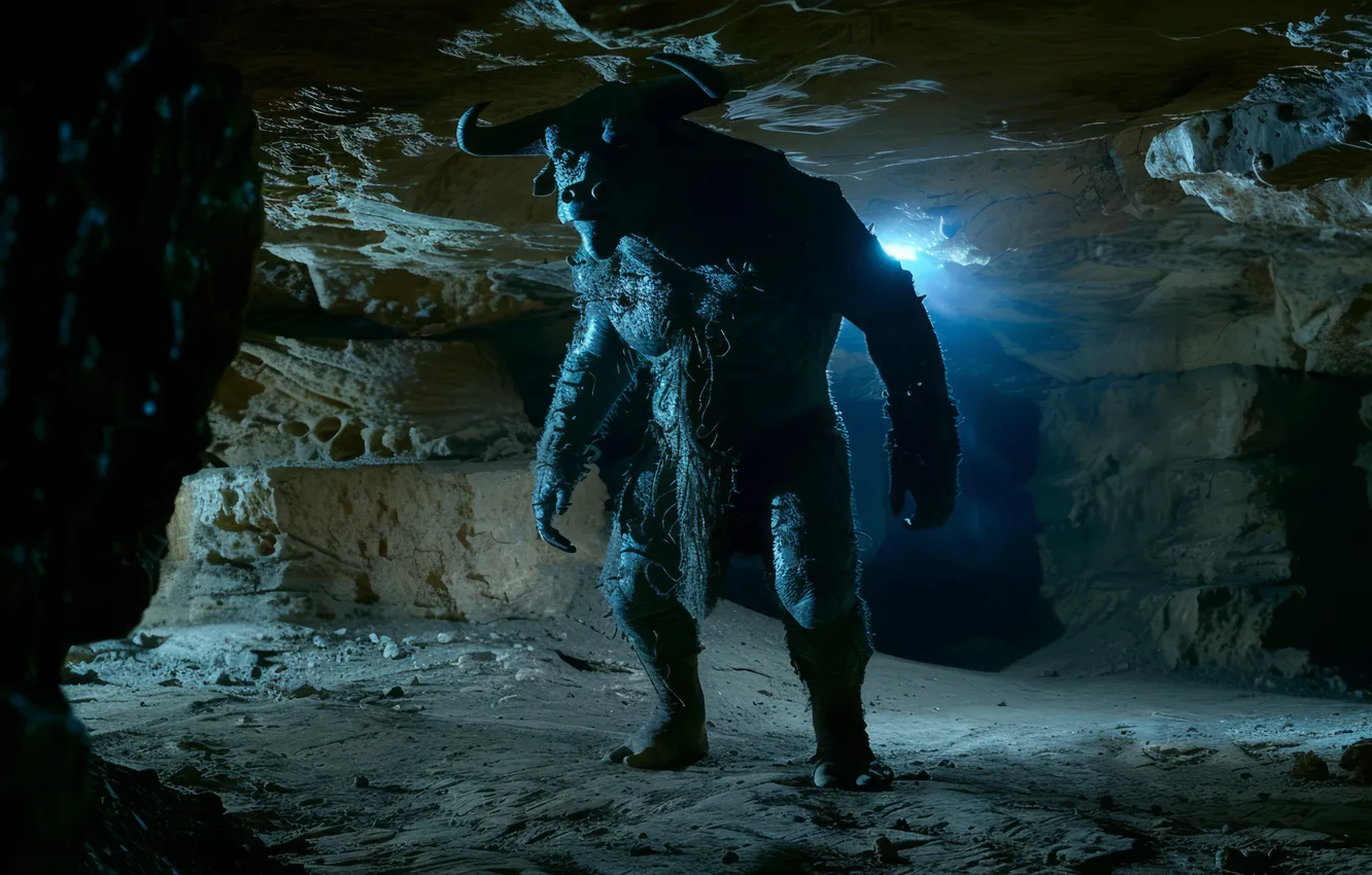 Photo wallpaper horns, monster, the Minotaur, digital art, mythology, AI art, The Art of Artificial Intelligence, The …