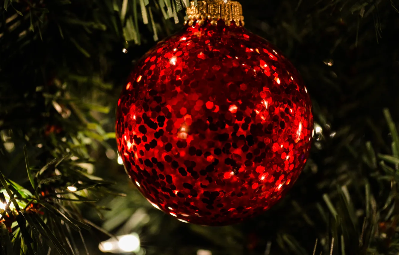 Photo wallpaper red, background, balls, toy, new year