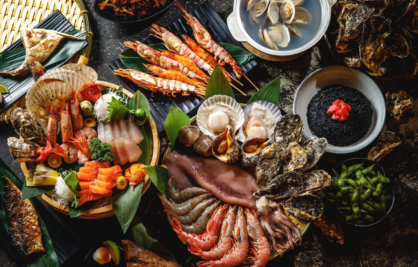 Photo wallpaper seafood, serving, cuts