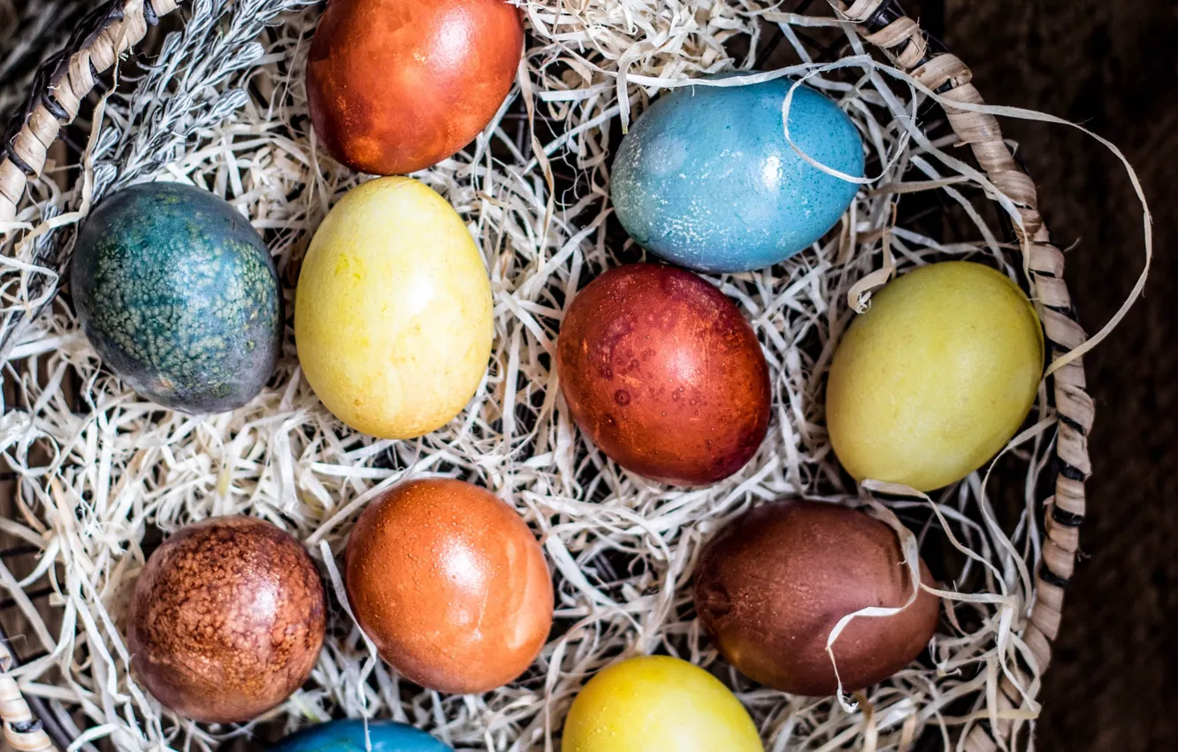 Photo wallpaper eggs, Straw, Easter, eggs