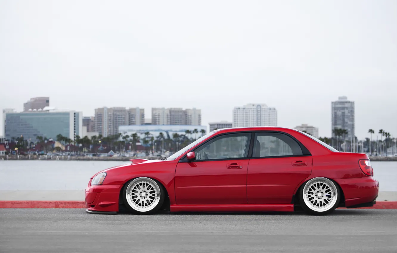Photo wallpaper red, Subaru, Impreza, profile, WRX, red, Subaru, Impreza