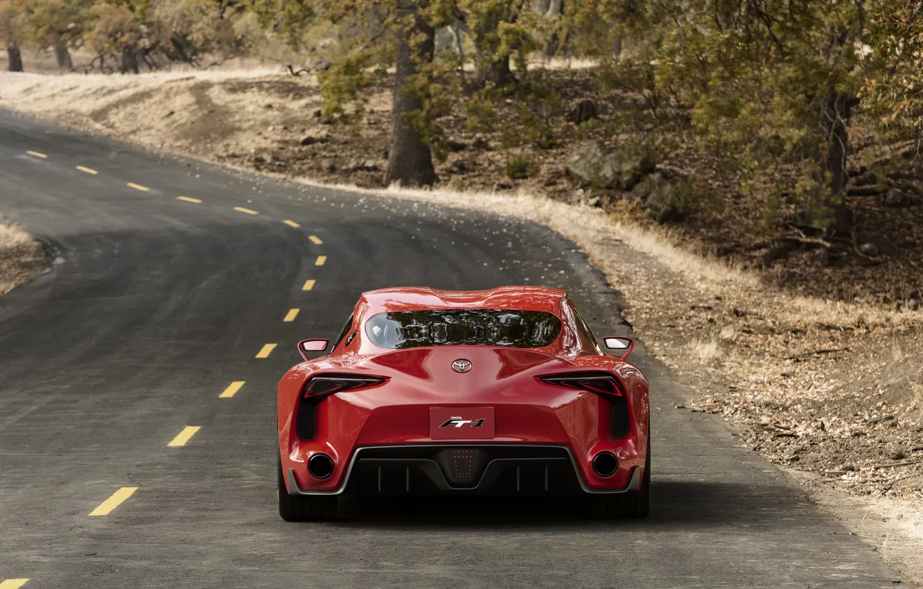 Photo wallpaper road, red, coupe, Toyota, feed, 2014, FT-1 Concept