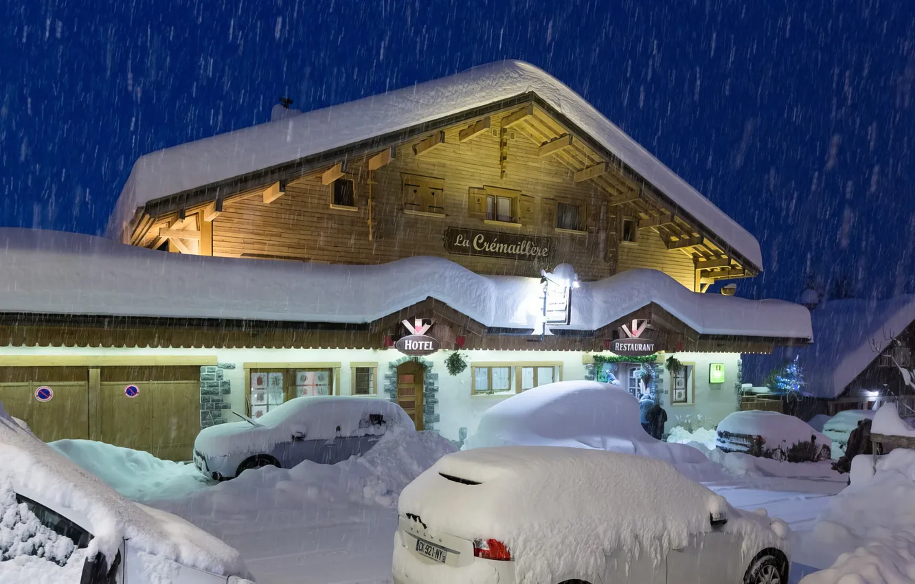 Photo wallpaper winter, snow, the evening, winter, snow, evening