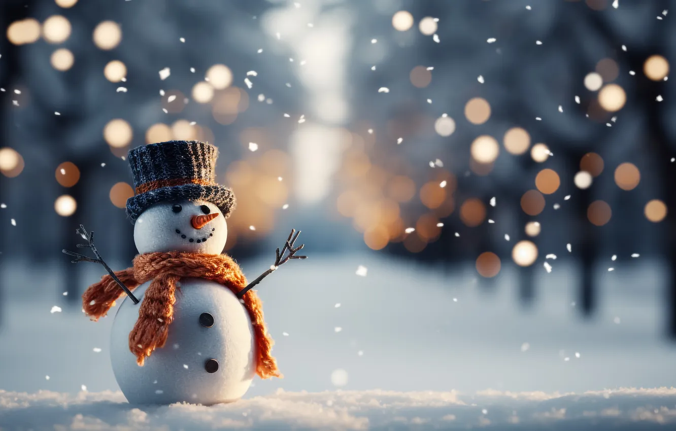 Photo wallpaper winter, snow, new year, Christmas, snowman, Christmas, winter, snow