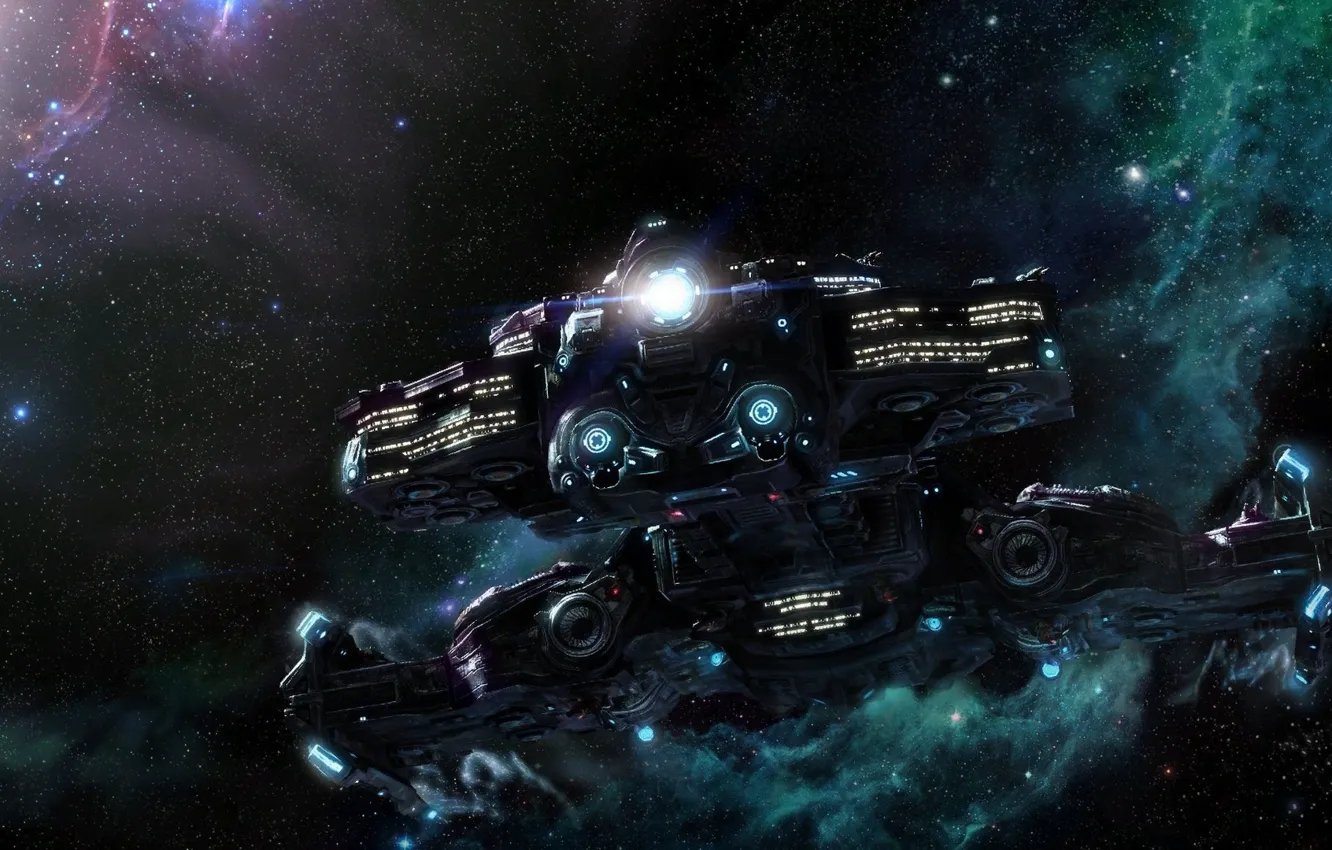 Photo wallpaper stars, light, nebula, ship