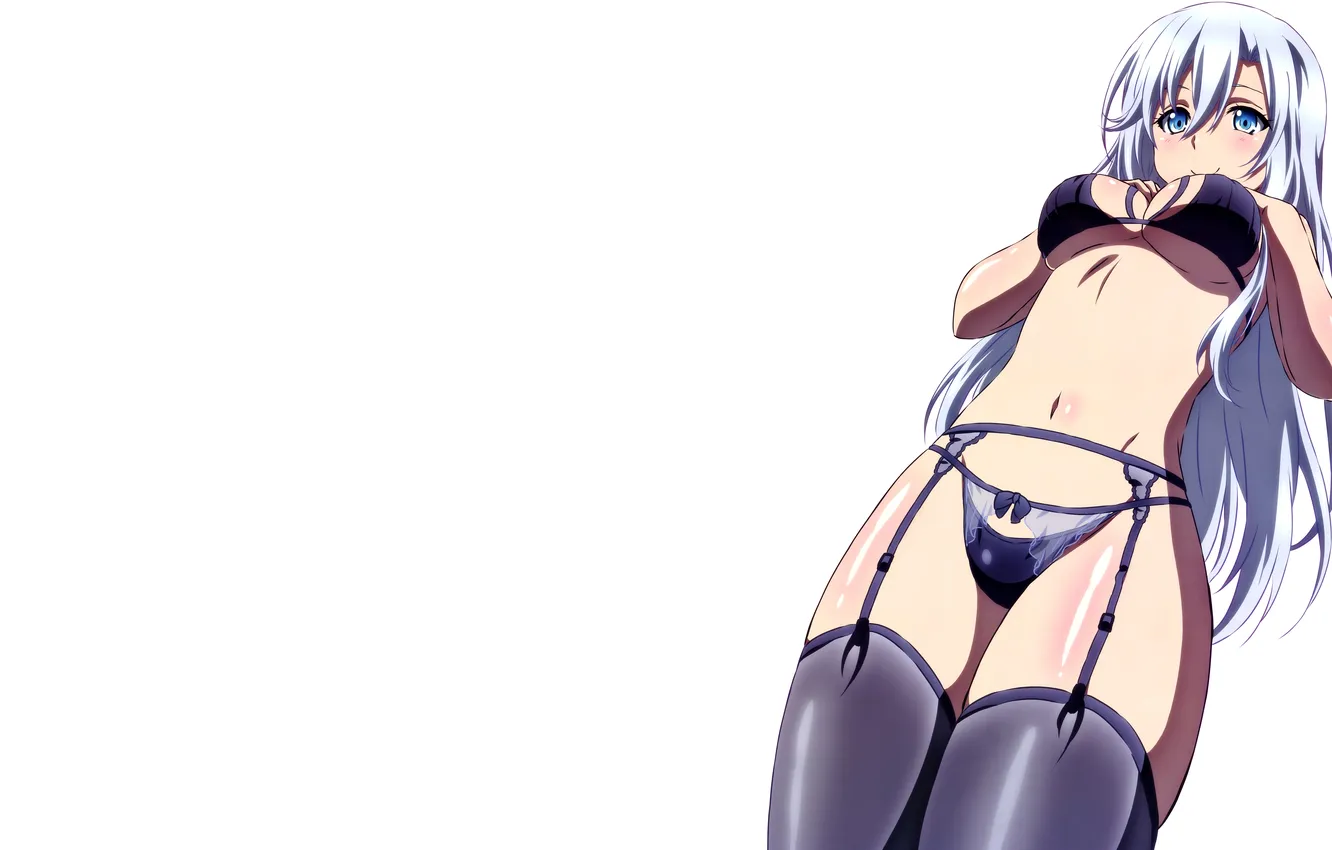 Photo wallpaper girl, sexy, lingerie, bra, cleavage, panties, thighhighs, long hair