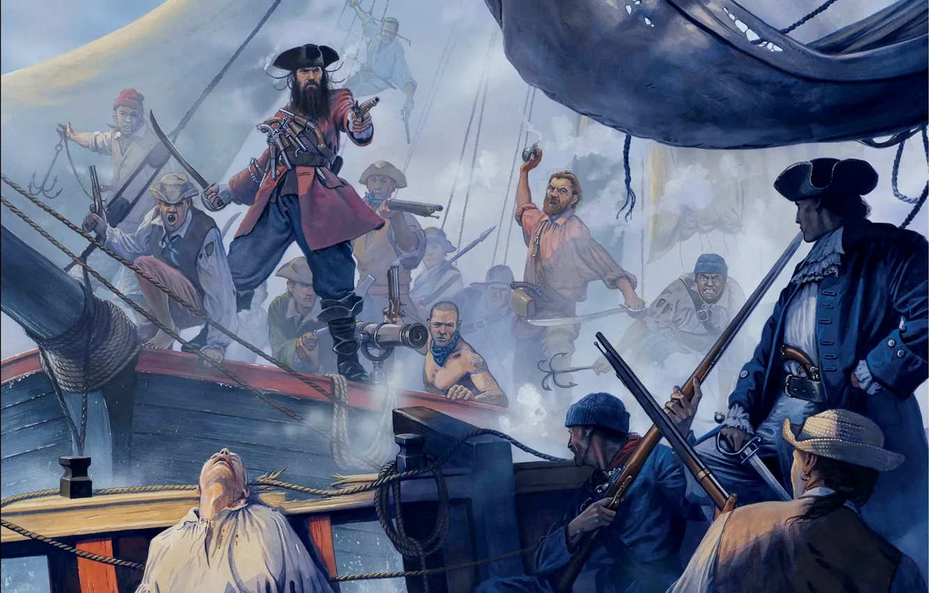 Photo wallpaper weapons, figure, battle, art, pirate, capture, muskets, pistol