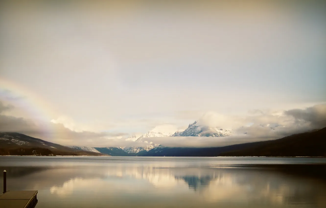 Photo wallpaper the sky, landscape, mountains, lake, horizon