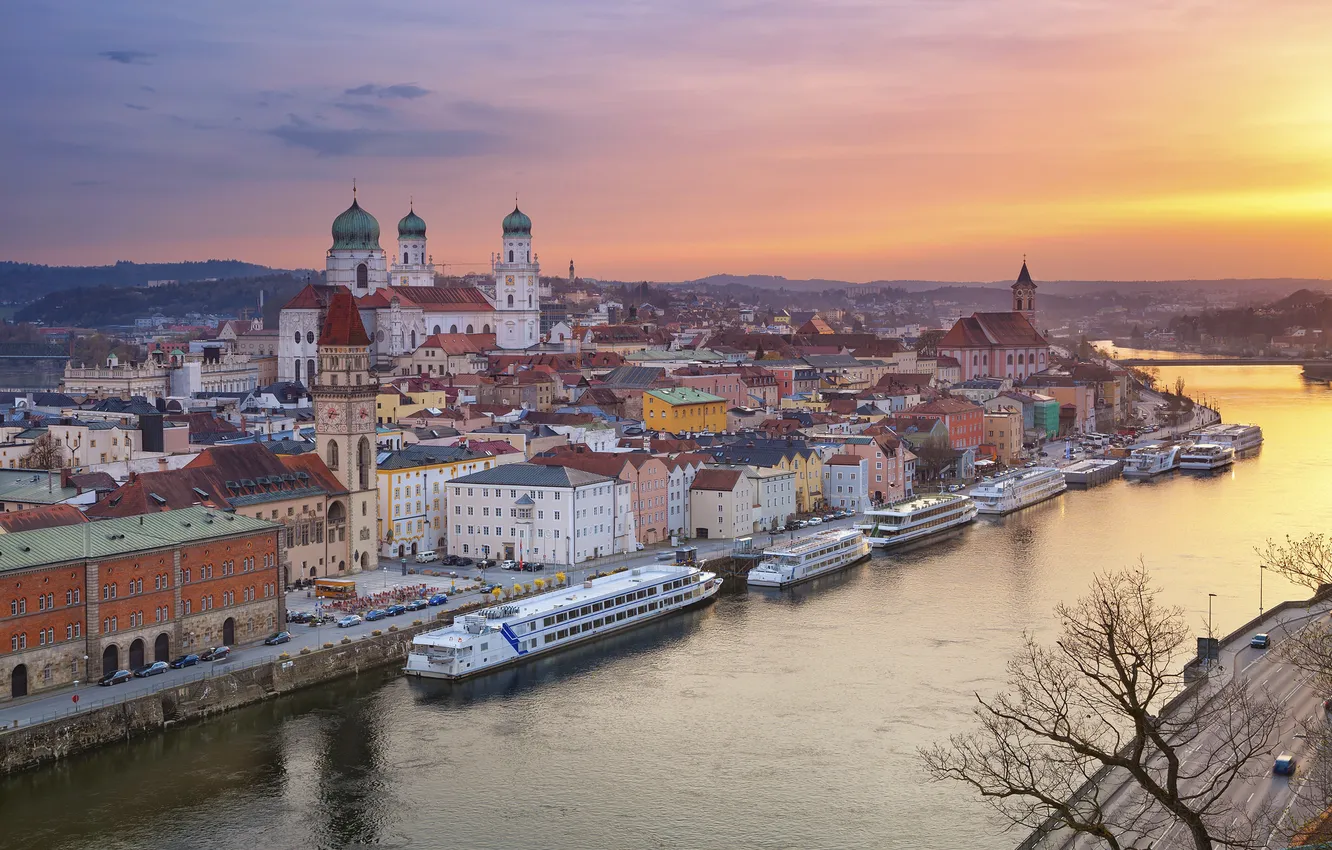 Photo wallpaper river, home, Germany, Bayern, Cathedral, The Danube, Passau