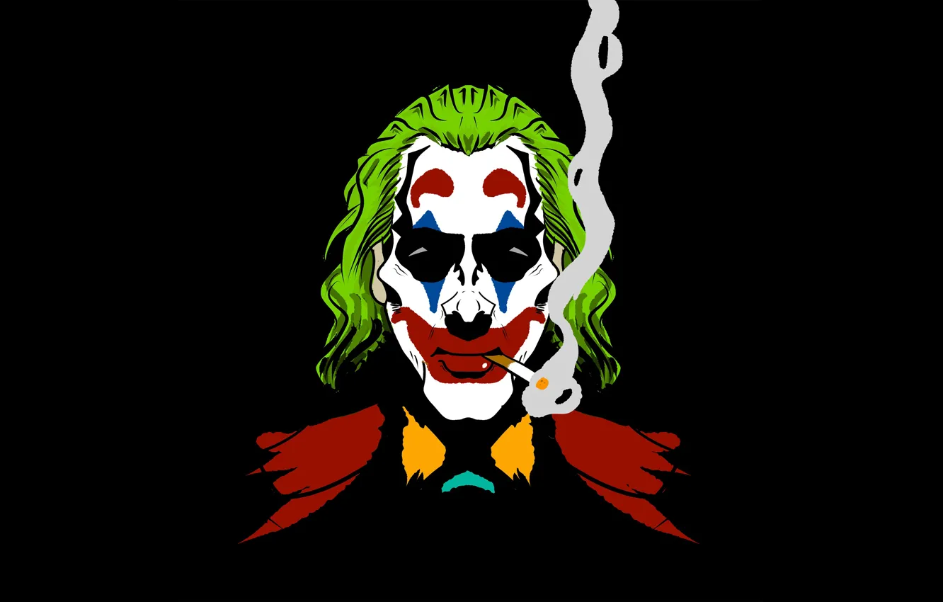 Photo wallpaper smoke, Joker, black background, Joker, makeup, black background, makeup, Smoking a cigarette