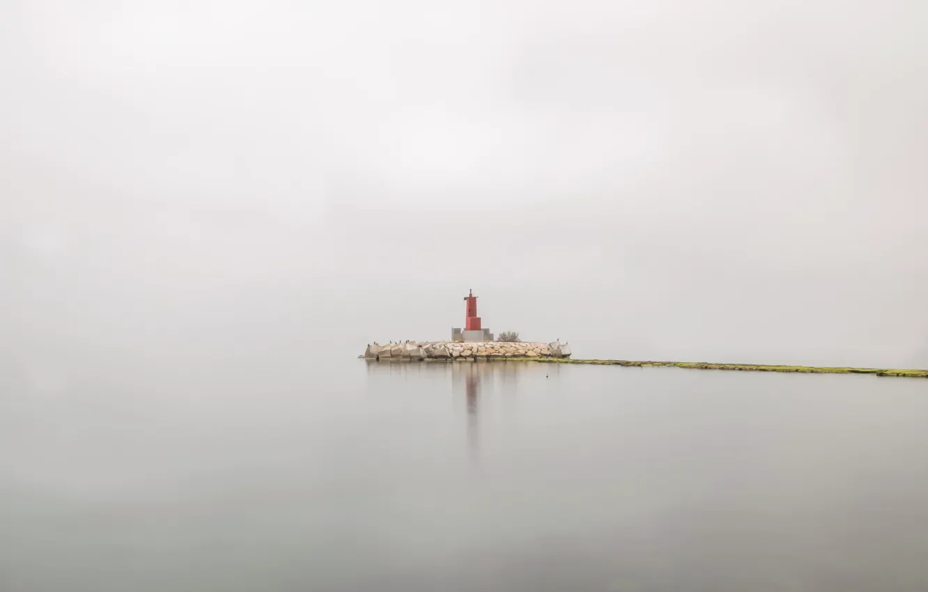 Photo wallpaper sea, fog, lighthouse