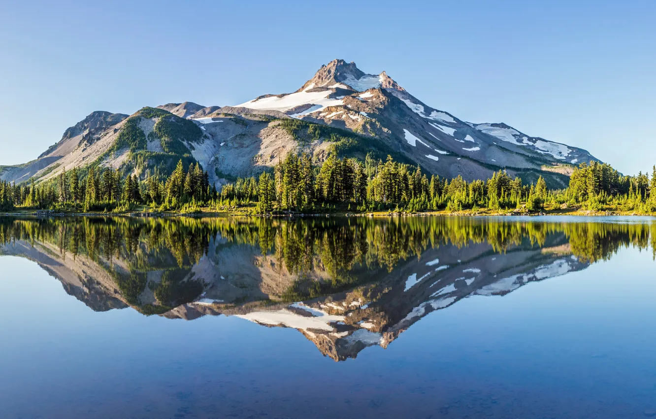 Photo wallpaper forest, mountains, lake, reflection, Oregon