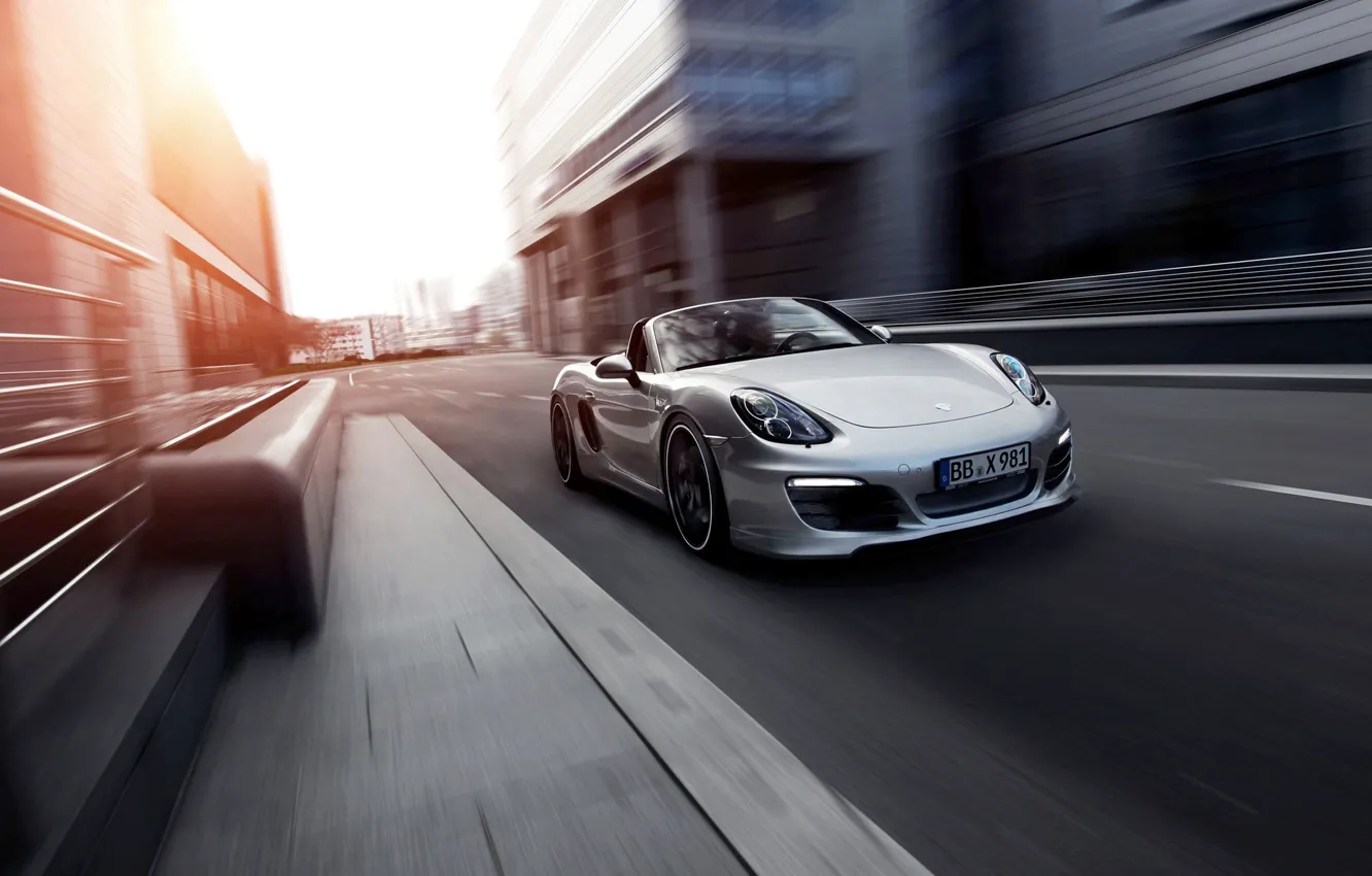 Photo wallpaper Auto, The city, Porsche, Convertible, Grey, The front, Boxter