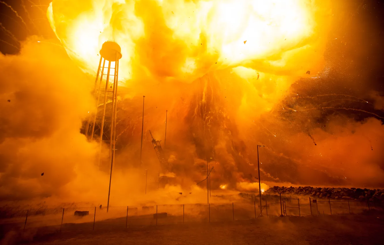 Photo wallpaper the explosion, flame, rocket, NASA, Antares
