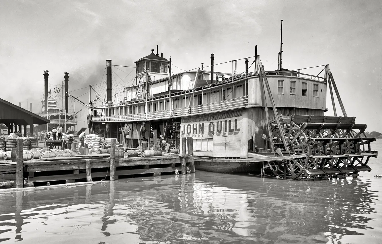 Photo wallpaper retro, ship, pier, steamer, USA