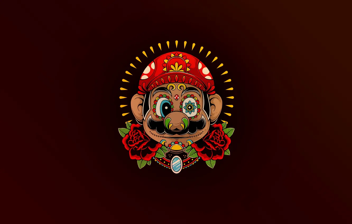 Photo wallpaper Minimalism, The game, Mexico, Style, Face, Mario, Background, Art