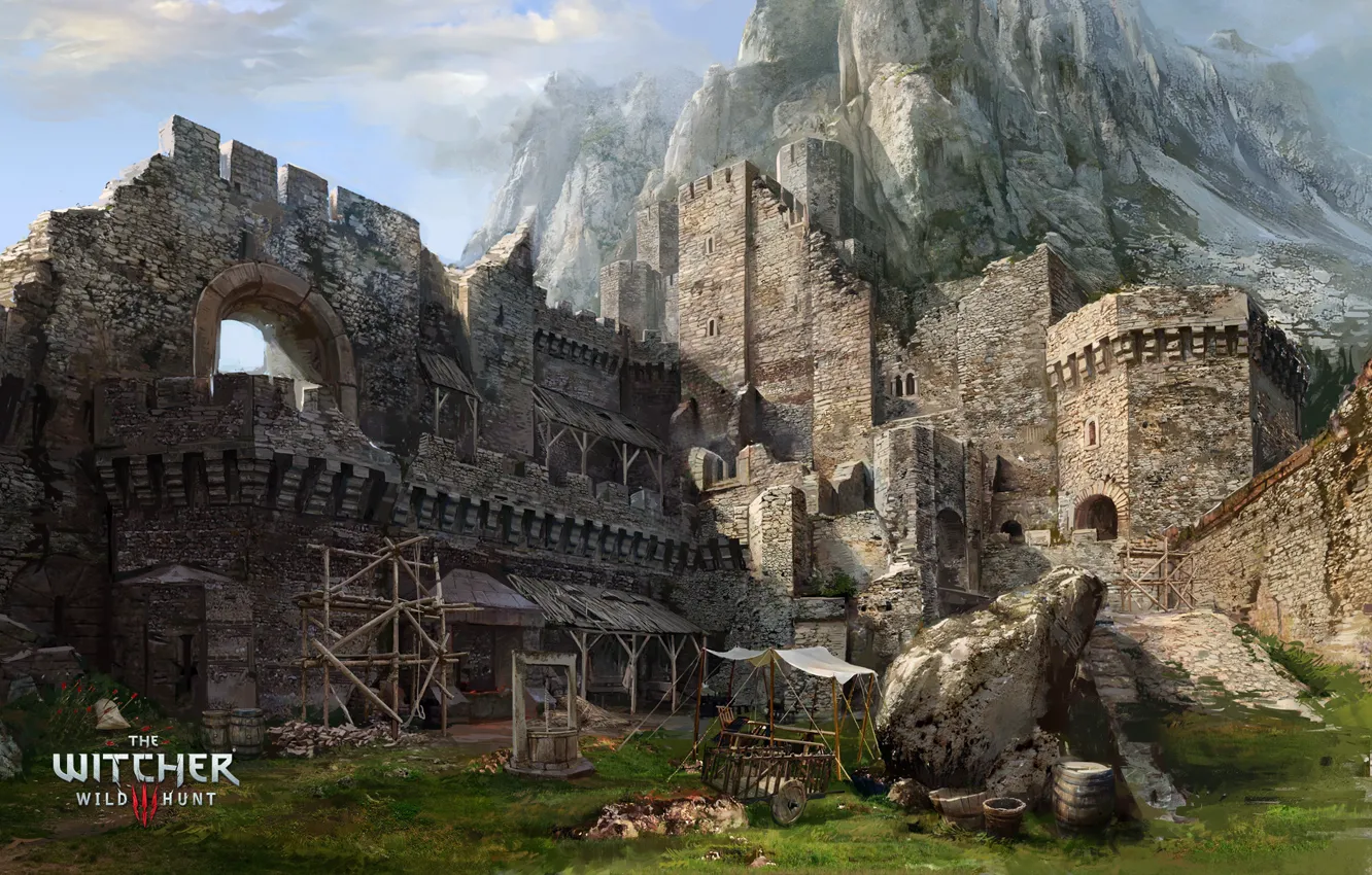 Photo wallpaper mountain, well, fortress, The Witcher, The Witcher 3 Wild Hunt, Kaer Morhen