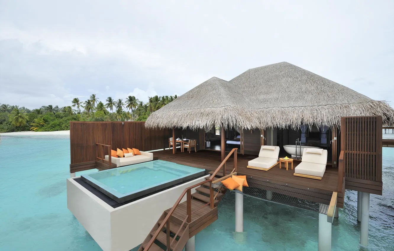 Photo wallpaper sofa, the ocean, pool, the hotel, Palm In Maldives