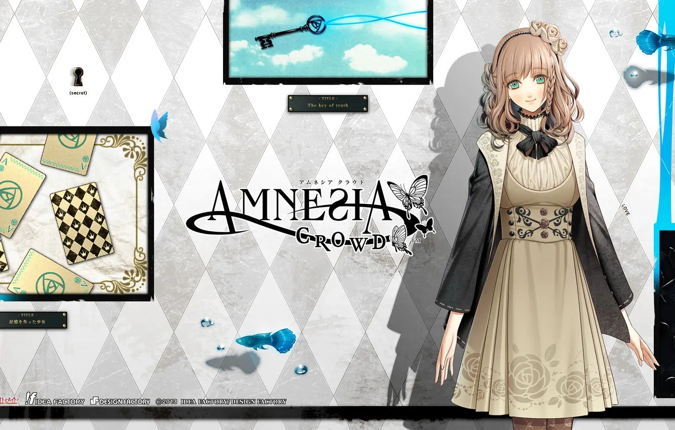 Photo wallpaper look, girl, smile, background, art, Amnesia, heroine, hanamura mai